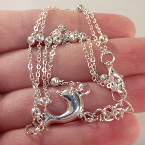 Silver Plated Dolphin layered Chain Ball Bead Ankle Bracelet Women's Party Gift - Picture 5 of 6